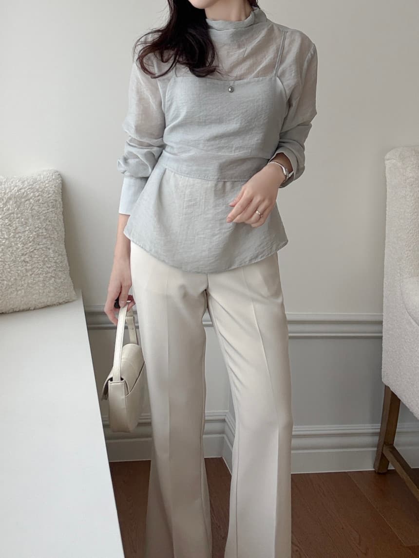 있음 선적 사이즈 업데이트 한국 chic 가을 새로운 슬립 패치워크 뒤로 부서 나비 매듭 품격 셔츠 상세 이미지 23