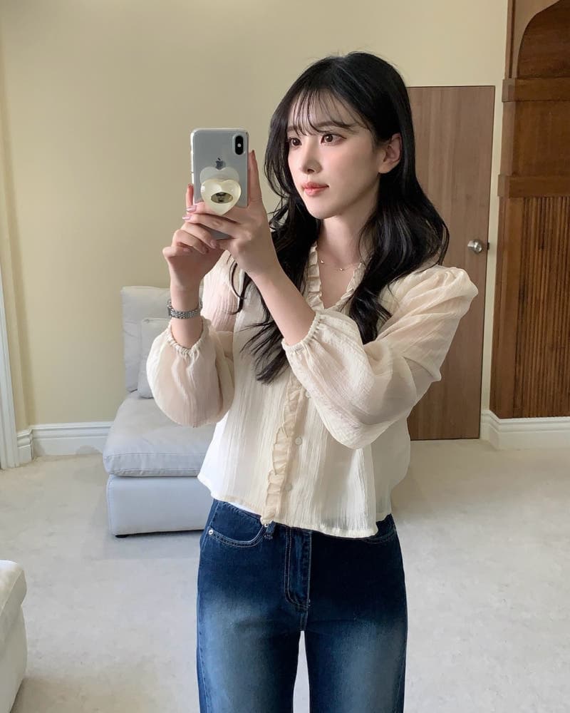 있음 선적 사이즈 업데이트 한국 chic 가을 신제품 달콤함 목이버섯 레이스 긴팔 셔츠 상세 이미지 2