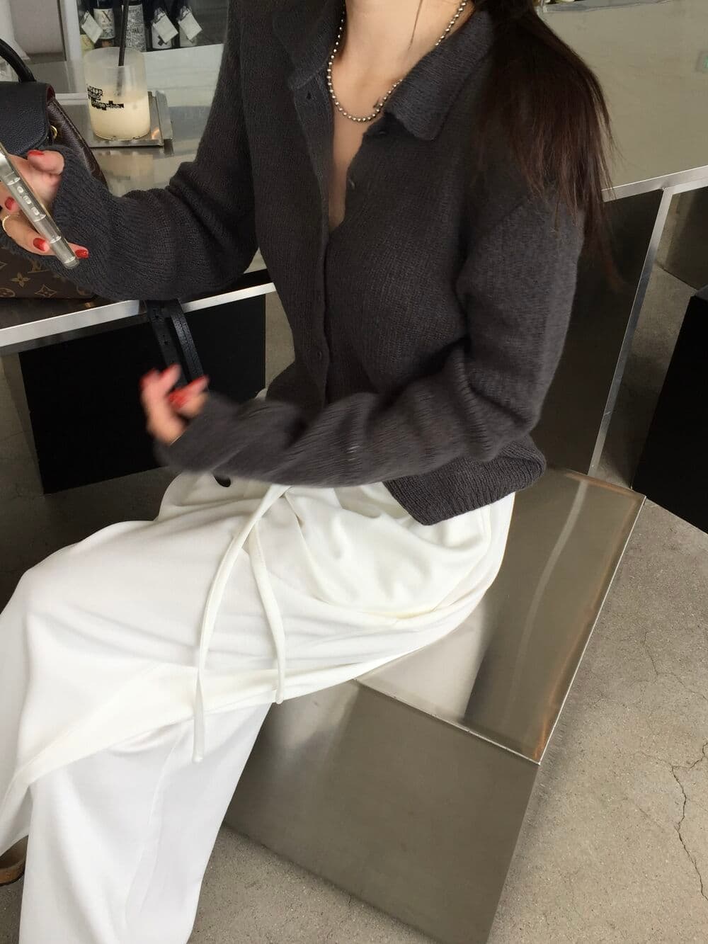 있음 선적 사이즈 업데이트 한국 chic 가을 새로운 폴로 칼라 단추 부드러운 바람 다용도 긴팔 니트 스웨터 상세 이미지 1