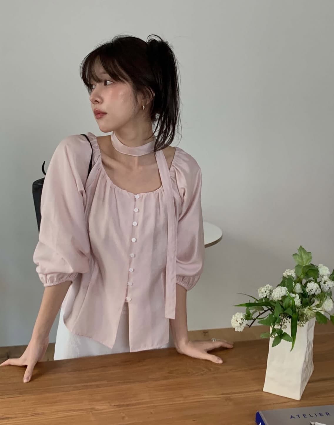 한국 chic 가을 새로운 ins 부드러운 바람 행침 목 리본 품격 단추 긴팔 셔츠 상세 이미지 11