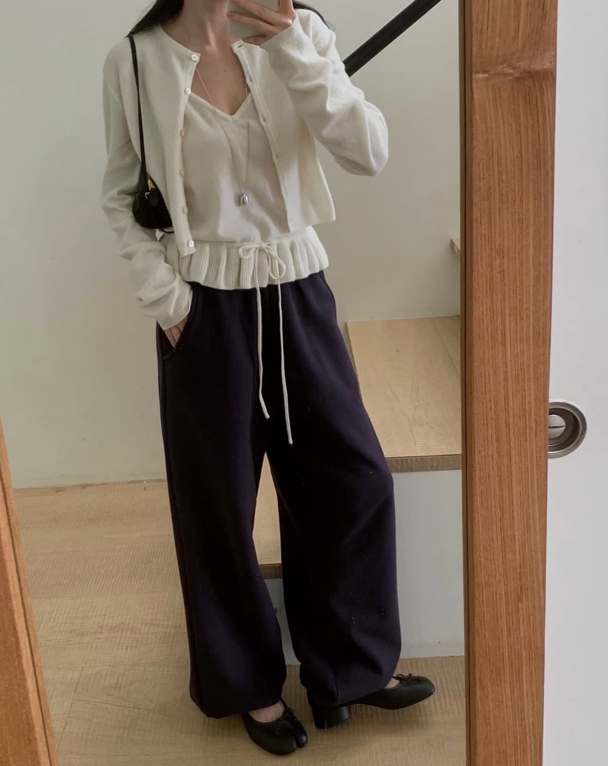 한국 chic 가을 새로운 ins 펌프 로프 연꽃 잎 레이스 슬립 니트 오픈 가디건 투피스 세트 상세 이미지 29