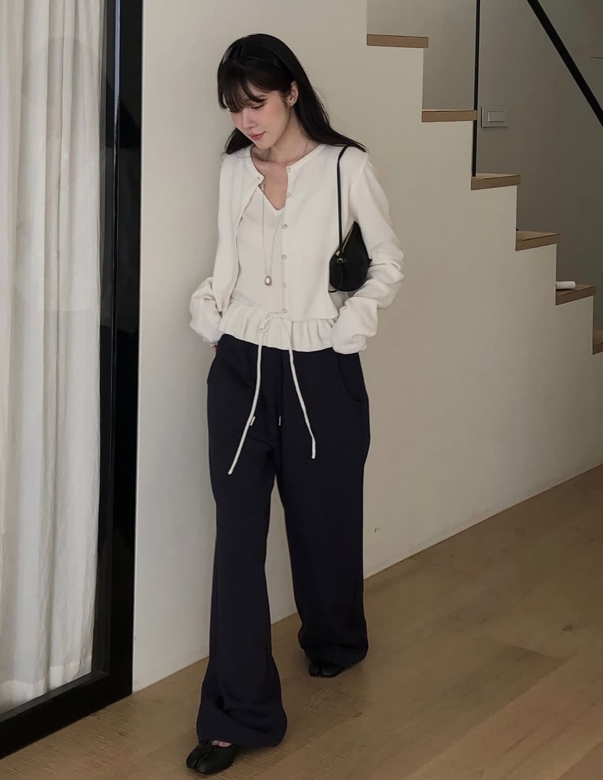 한국 chic 가을 새로운 ins 펌프 로프 연꽃 잎 레이스 슬립 니트 오픈 가디건 투피스 세트 상세 이미지 33
