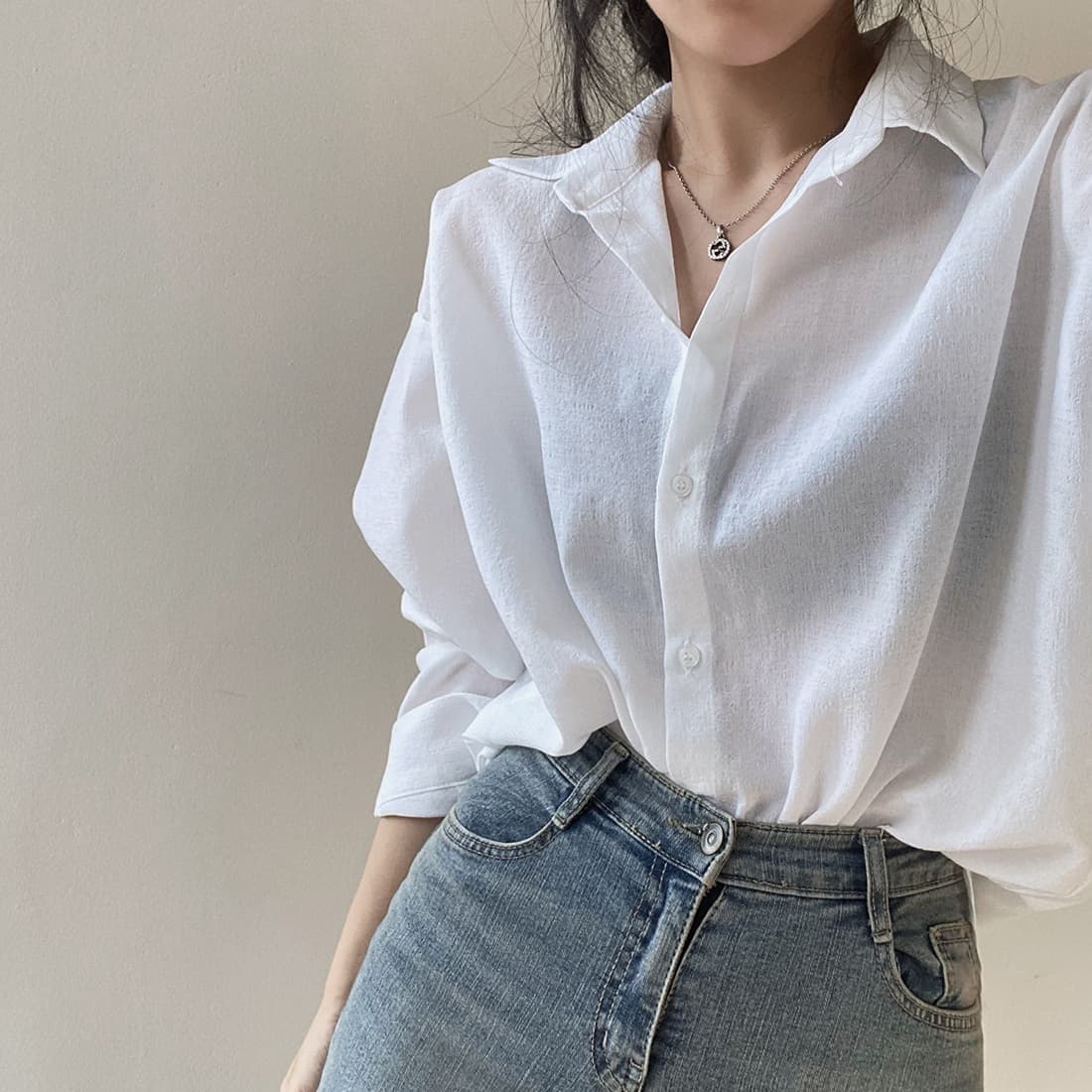 있음 선적 사이즈 업데이트 한국 chic 가을 새로운 미니멀리즘 단색 폴로 칼라 셔츠 캐미솔 투피스 세트 이미지 3