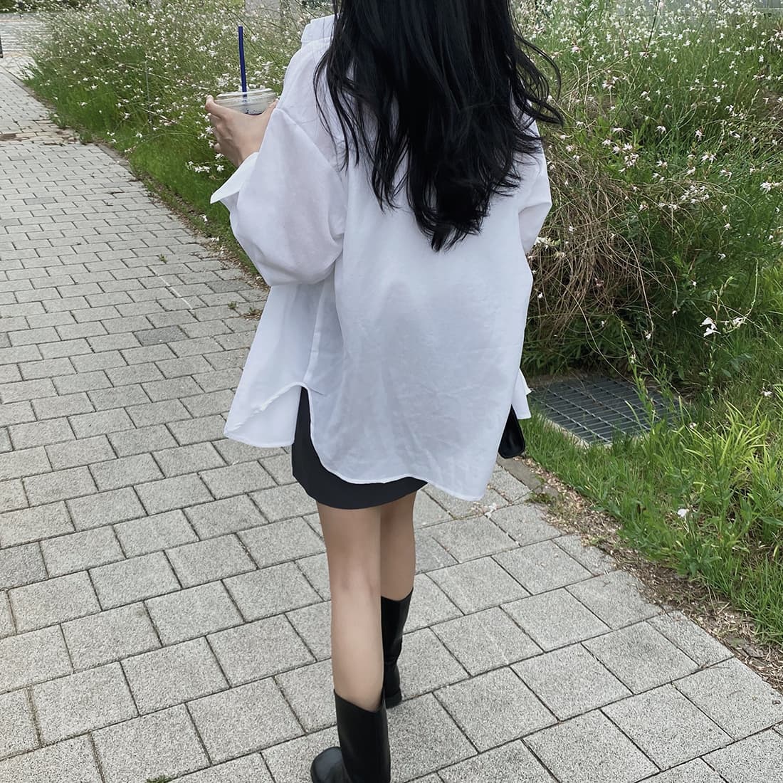 있음 선적 사이즈 업데이트 한국 chic 가을 새로운 미니멀리즘 단색 폴로 칼라 셔츠 캐미솔 투피스 세트 상세 이미지 7