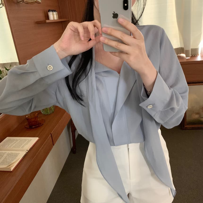 있음 선적 사이즈 업데이트 한국 chic 가을 새로운 ins 리본 디자인 센스 품격 다용도 긴팔 셔츠 상세 이미지 16