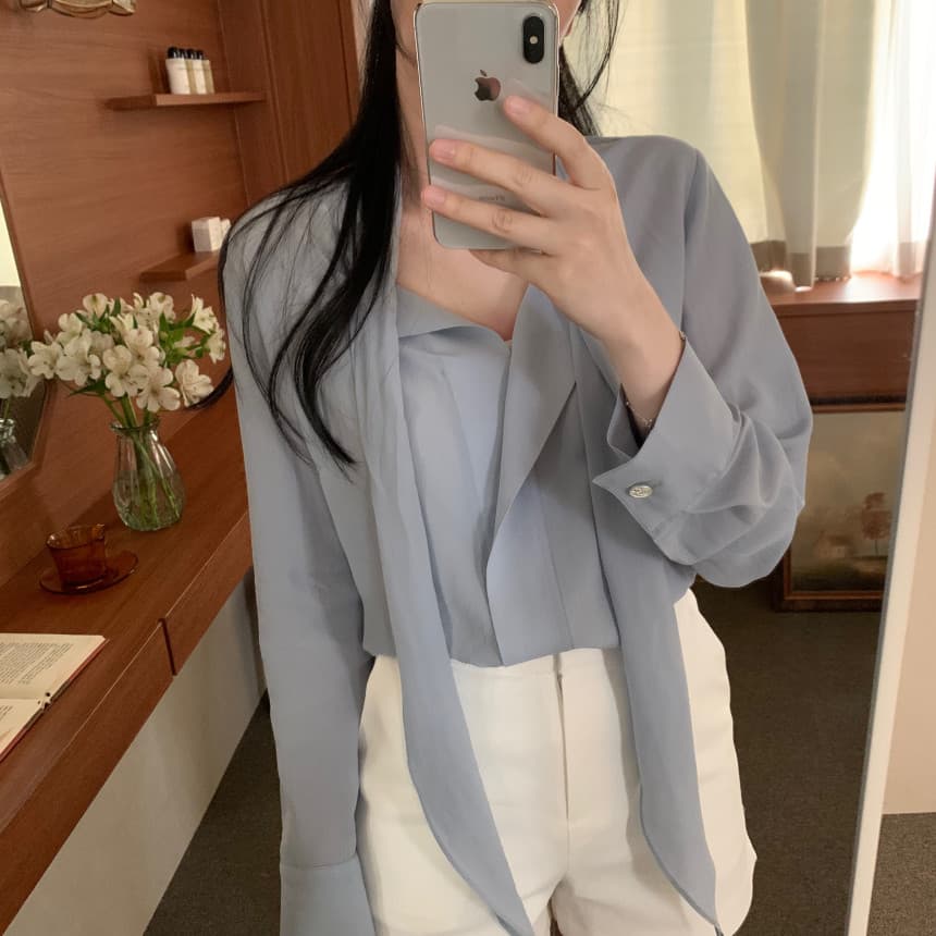 있음 선적 사이즈 업데이트 한국 chic 가을 새로운 ins 리본 디자인 센스 품격 다용도 긴팔 셔츠 상세 이미지 18