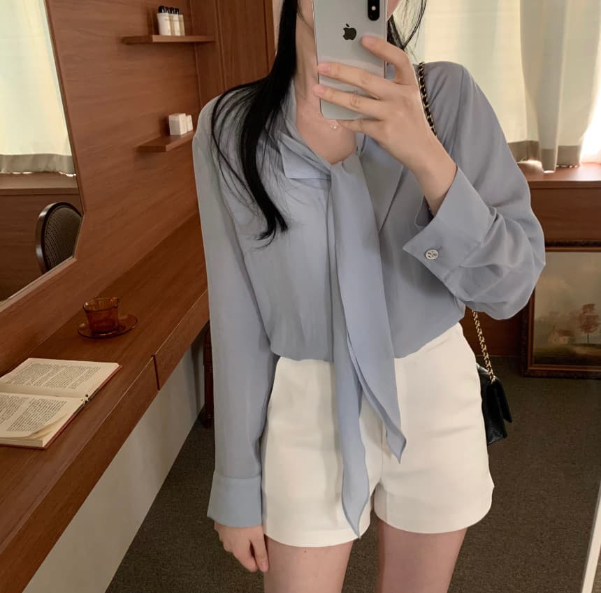 있음 선적 사이즈 업데이트 한국 chic 가을 새로운 ins 리본 디자인 센스 품격 다용도 긴팔 셔츠 상세 이미지 19