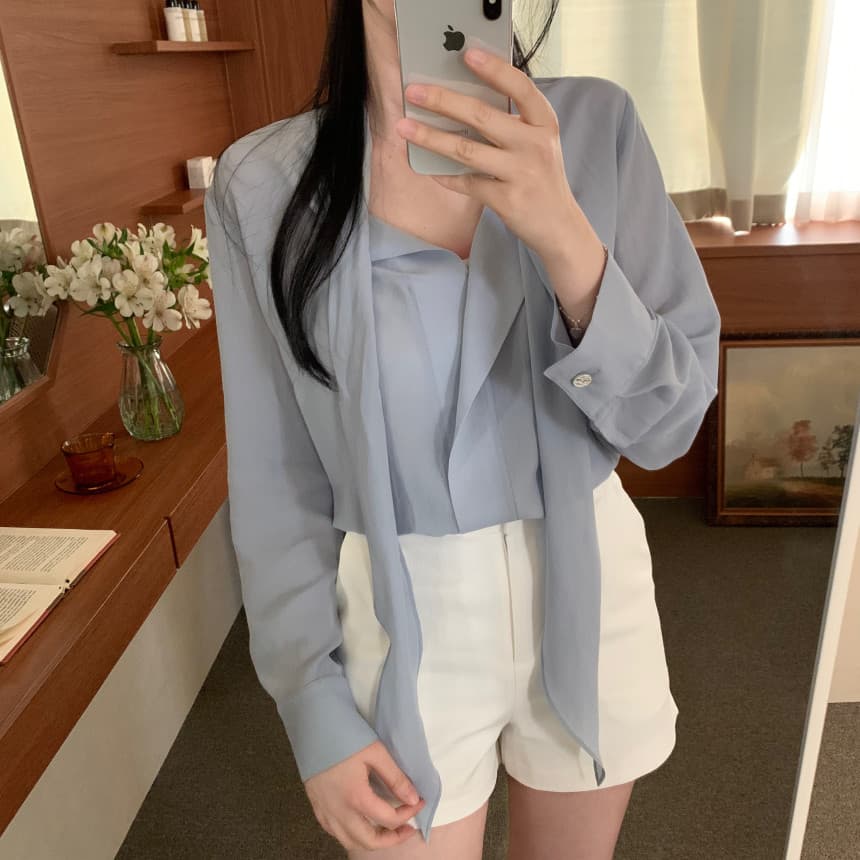 있음 선적 사이즈 업데이트 한국 chic 가을 새로운 ins 리본 디자인 센스 품격 다용도 긴팔 셔츠 상세 이미지 20
