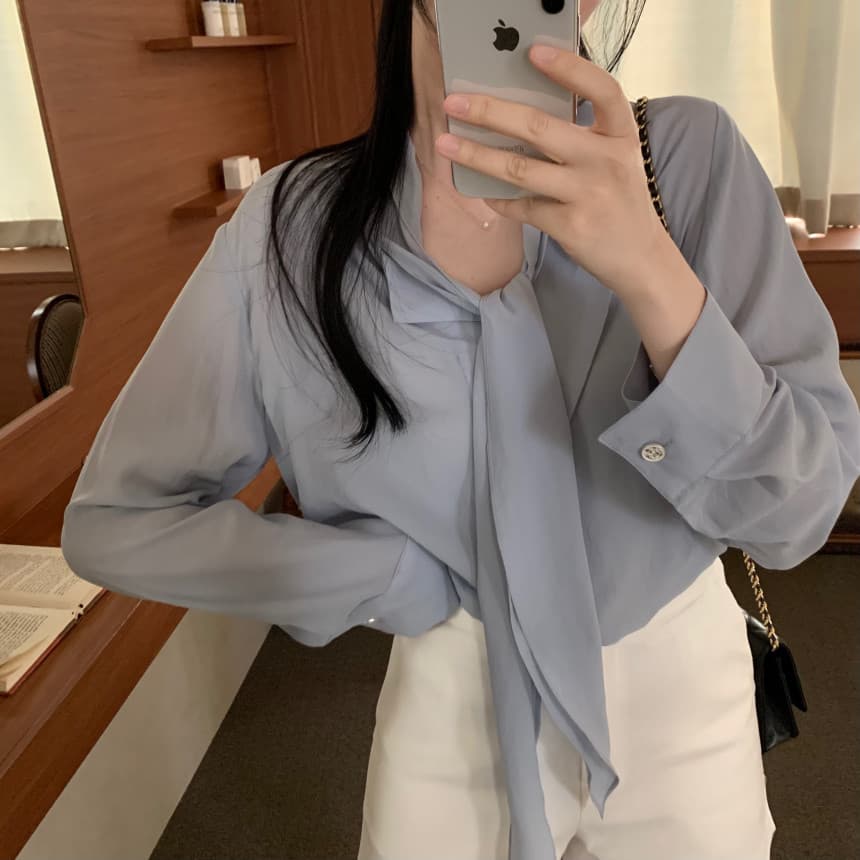 있음 선적 사이즈 업데이트 한국 chic 가을 새로운 ins 리본 디자인 센스 품격 다용도 긴팔 셔츠 상세 이미지 21