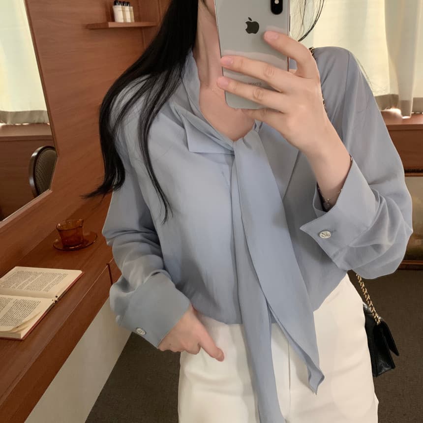 있음 선적 사이즈 업데이트 한국 chic 가을 새로운 ins 리본 디자인 센스 품격 다용도 긴팔 셔츠 상세 이미지 22