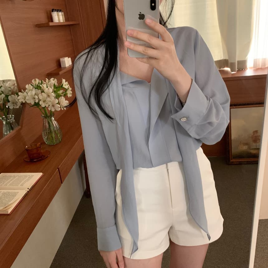 있음 선적 사이즈 업데이트 한국 chic 가을 새로운 ins 리본 디자인 센스 품격 다용도 긴팔 셔츠 상세 이미지 23