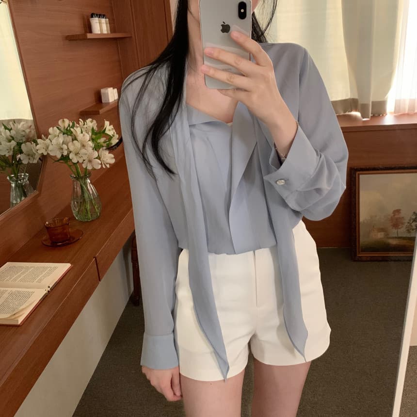 있음 선적 사이즈 업데이트 한국 chic 가을 새로운 ins 리본 디자인 센스 품격 다용도 긴팔 셔츠 상세 이미지 24