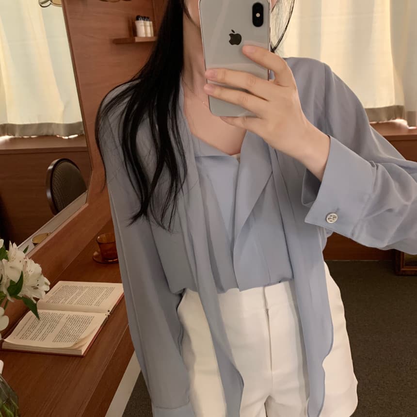 있음 선적 사이즈 업데이트 한국 chic 가을 새로운 ins 리본 디자인 센스 품격 다용도 긴팔 셔츠 상세 이미지 25