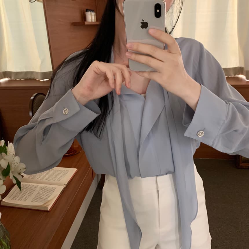 있음 선적 사이즈 업데이트 한국 chic 가을 새로운 ins 리본 디자인 센스 품격 다용도 긴팔 셔츠 상세 이미지 26