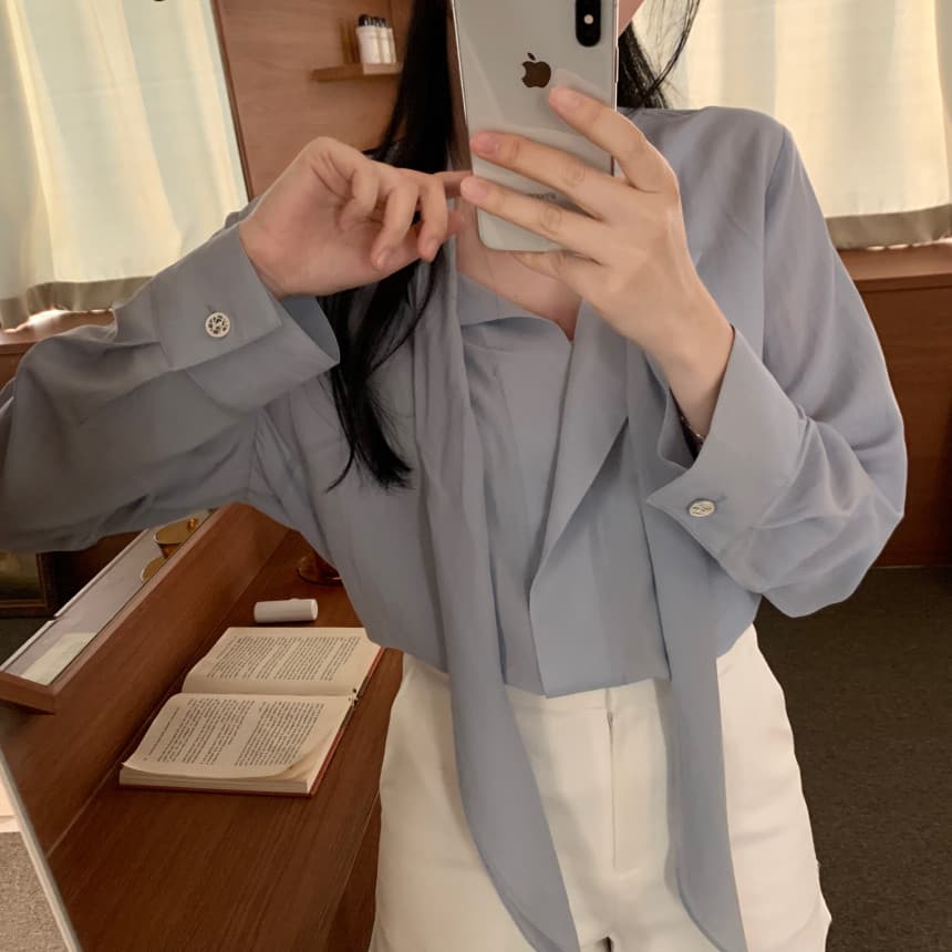 있음 선적 사이즈 업데이트 한국 chic 가을 새로운 ins 리본 디자인 센스 품격 다용도 긴팔 셔츠 상세 이미지 28