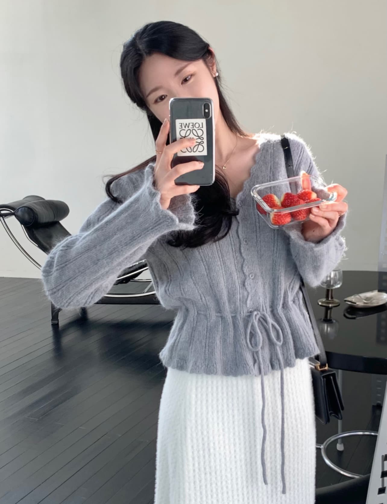 있음 선적 사이즈 업데이트 한국 chic 가을 새로운 ins 달콤함 V넥 허리 수축 레이스업 스웨터 상세 이미지 6
