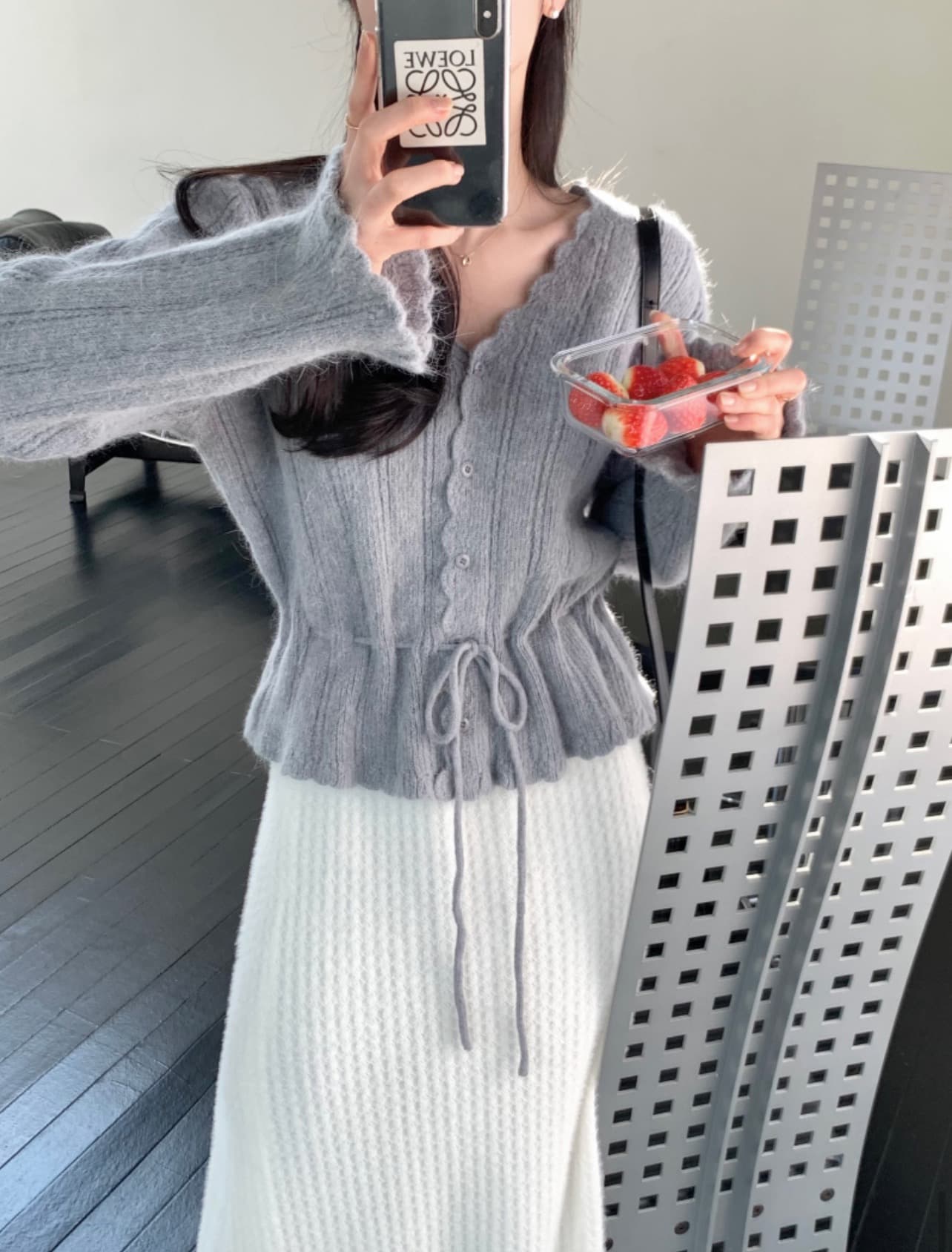 있음 선적 사이즈 업데이트 한국 chic 가을 새로운 ins 달콤함 V넥 허리 수축 레이스업 스웨터 상세 이미지 8