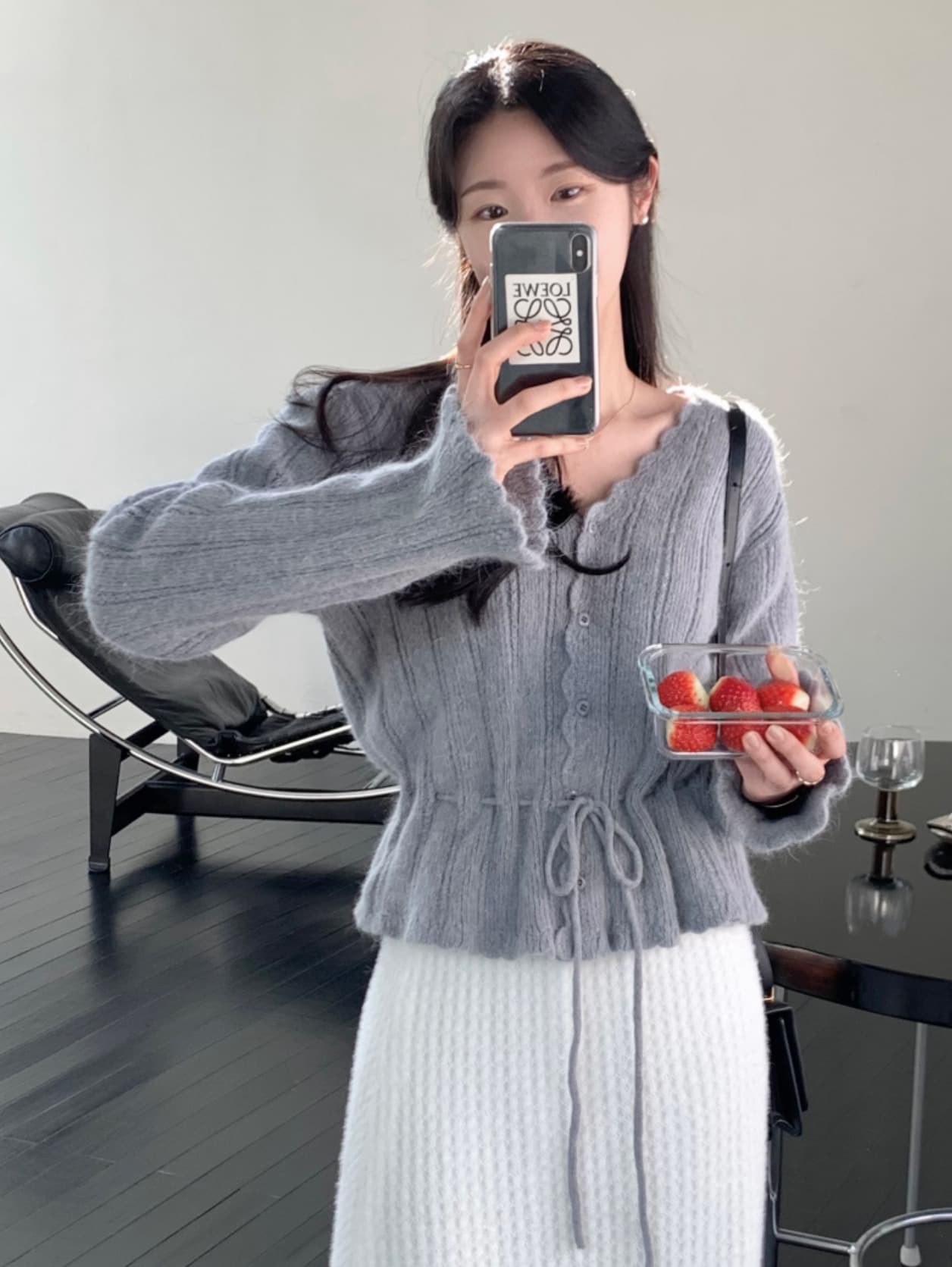 있음 선적 사이즈 업데이트 한국 chic 가을 새로운 ins 달콤함 V넥 허리 수축 레이스업 스웨터 상세 이미지 9