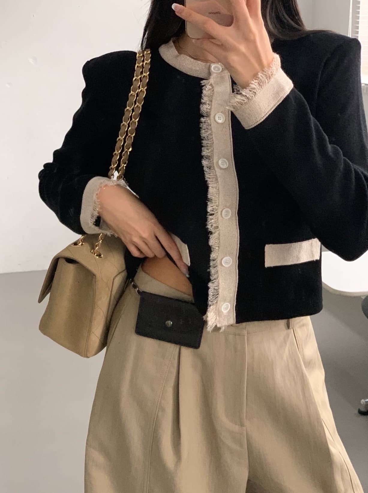 한국 chic 가을 새로운 ins 품격 술 패치워크 색상 단추 긴팔 니트 스웨터 이미지 3