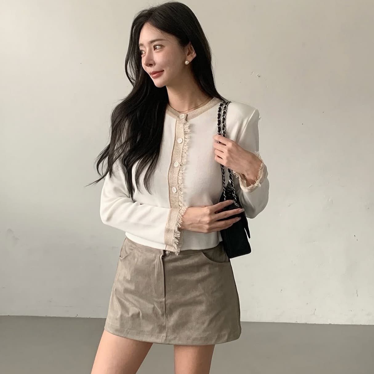 한국 chic 가을 새로운 ins 품격 술 패치워크 색상 단추 긴팔 니트 스웨터 이미지 4