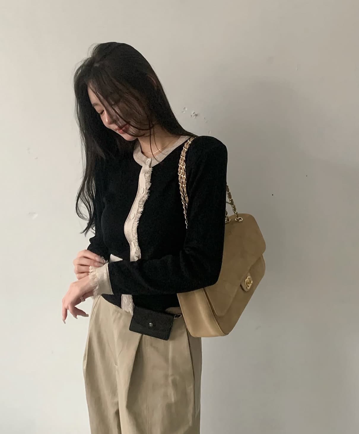 한국 chic 가을 새로운 ins 품격 술 패치워크 색상 단추 긴팔 니트 스웨터 상세 이미지 5