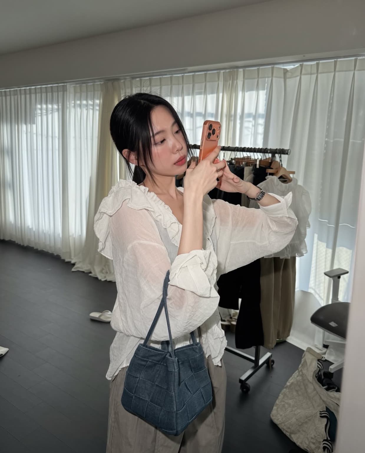 한국 chic 가을 새로운 ins 레이스 V넥 품격 다용도 긴팔 셔츠 상세 이미지 3