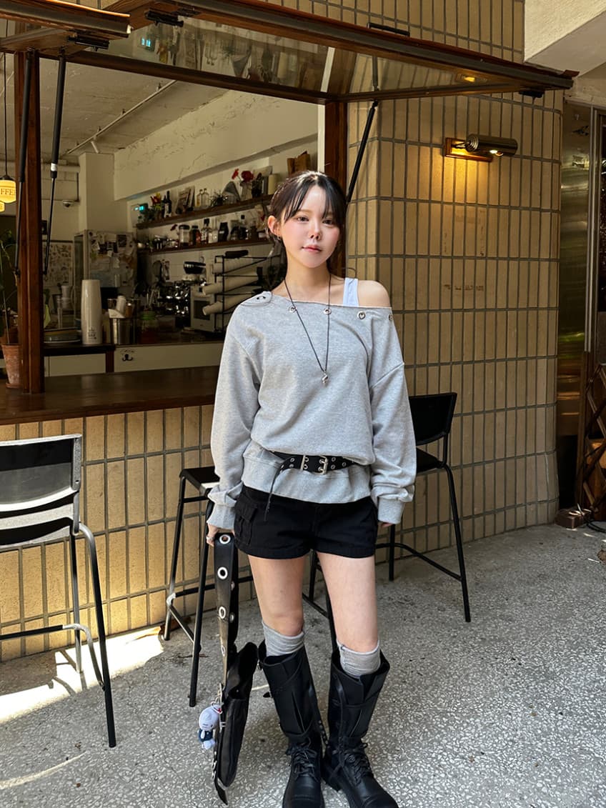 한국 chic 가을 새로운 ins 못 서클 버클 오프숄더 느슨함 센스 풀오버 스웨트셔츠 상세 이미지 13