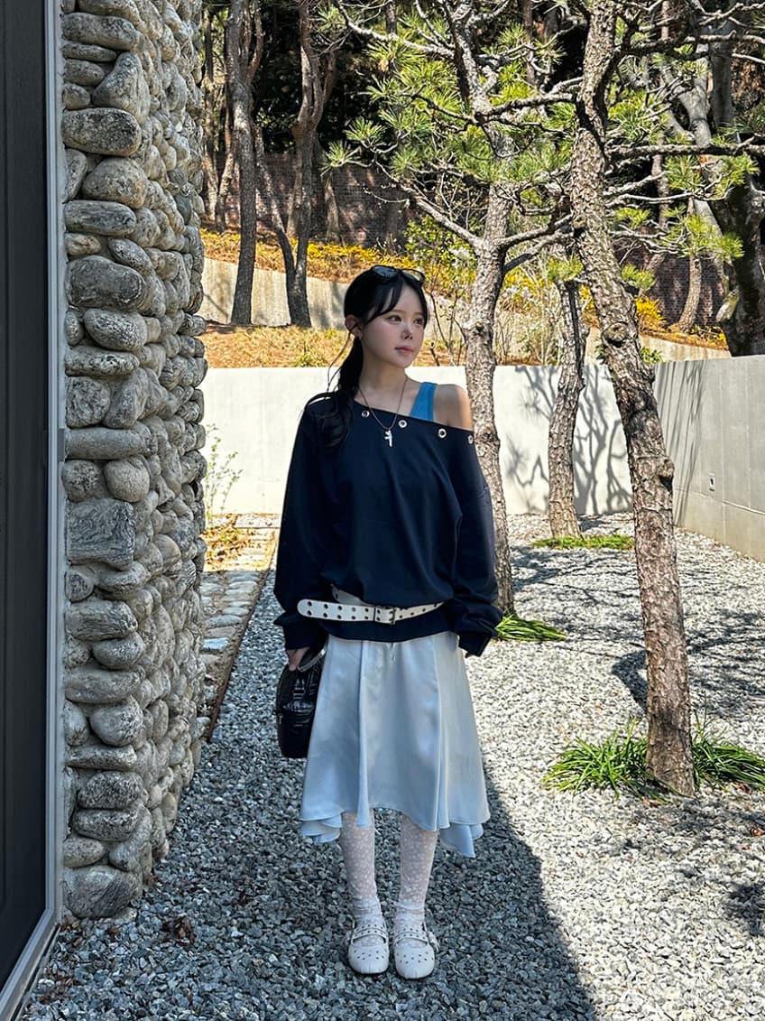 한국 chic 가을 새로운 ins 못 서클 버클 오프숄더 느슨함 센스 풀오버 스웨트셔츠 상세 이미지 48
