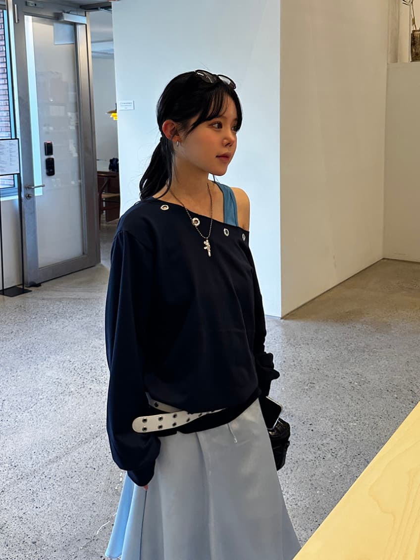 한국 chic 가을 새로운 ins 못 서클 버클 오프숄더 느슨함 센스 풀오버 스웨트셔츠 상세 이미지 51