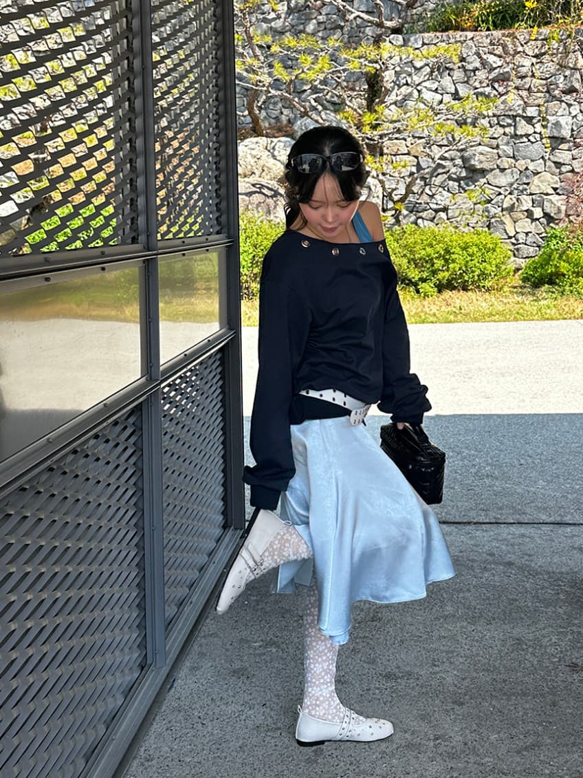 한국 chic 가을 새로운 ins 못 서클 버클 오프숄더 느슨함 센스 풀오버 스웨트셔츠 상세 이미지 70