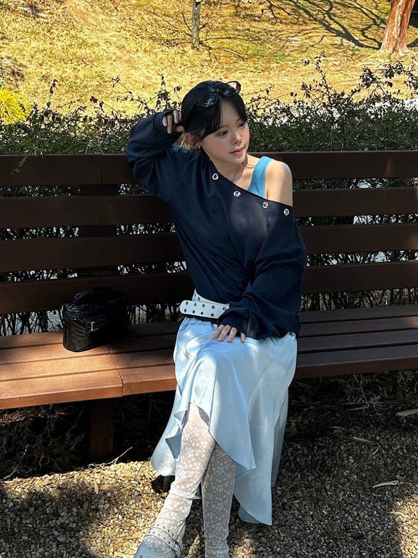 한국 chic 가을 새로운 ins 못 서클 버클 오프숄더 느슨함 센스 풀오버 스웨트셔츠 상세 이미지 75
