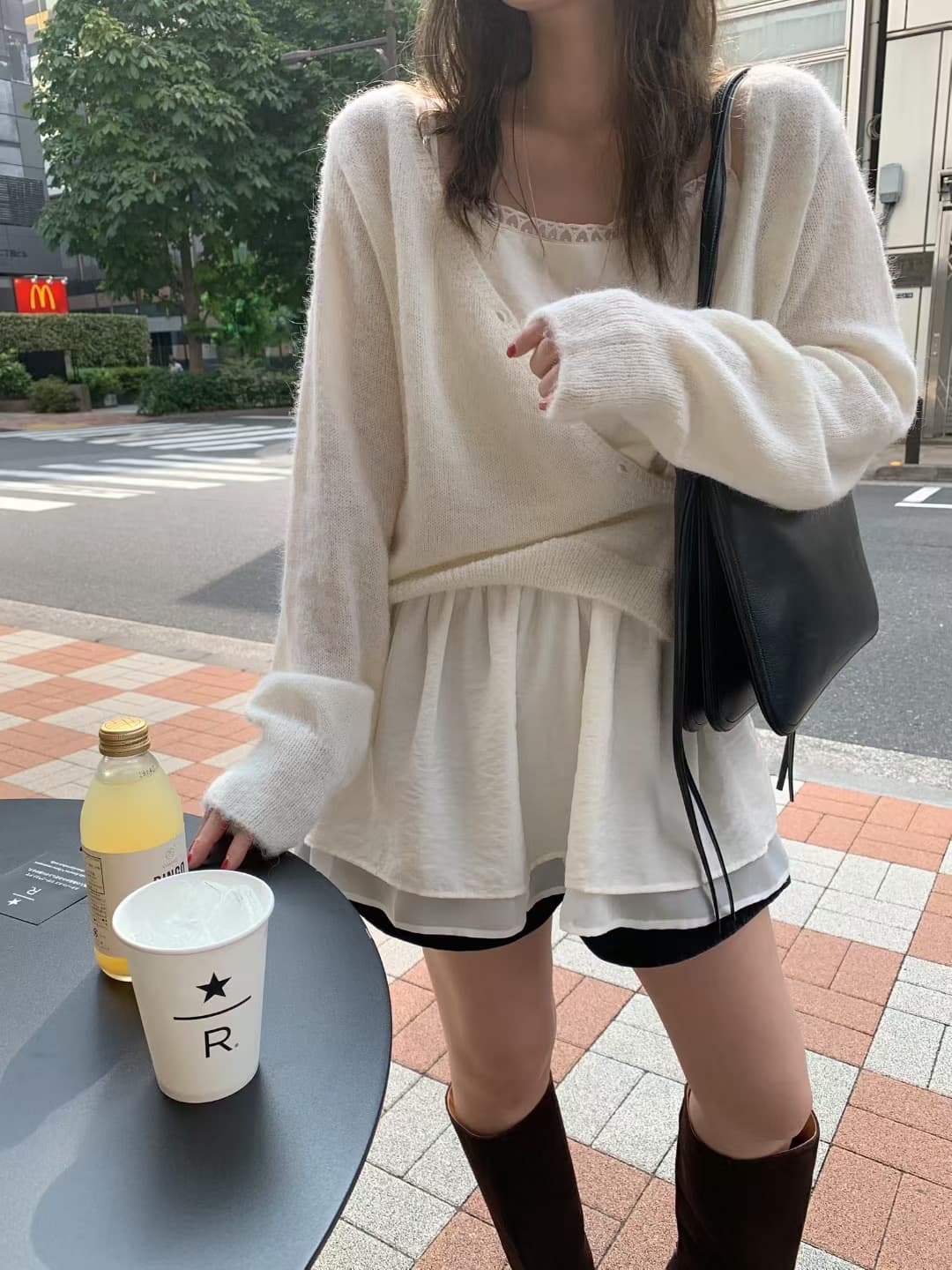 있음 선적 사이즈 업데이트 한국 chic 가을 새로운 달콤함 경 사진 버클 다용도 긴팔 니트 스웨터 상세 이미지 9