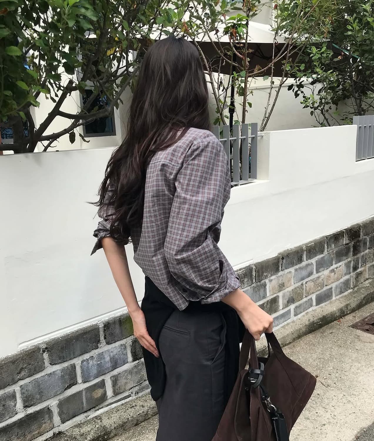 한국 chic 가을 새로운 ins 레트로 체크무늬 슬림해 보이는 주름 다용도 긴팔 셔츠 상세 이미지 3