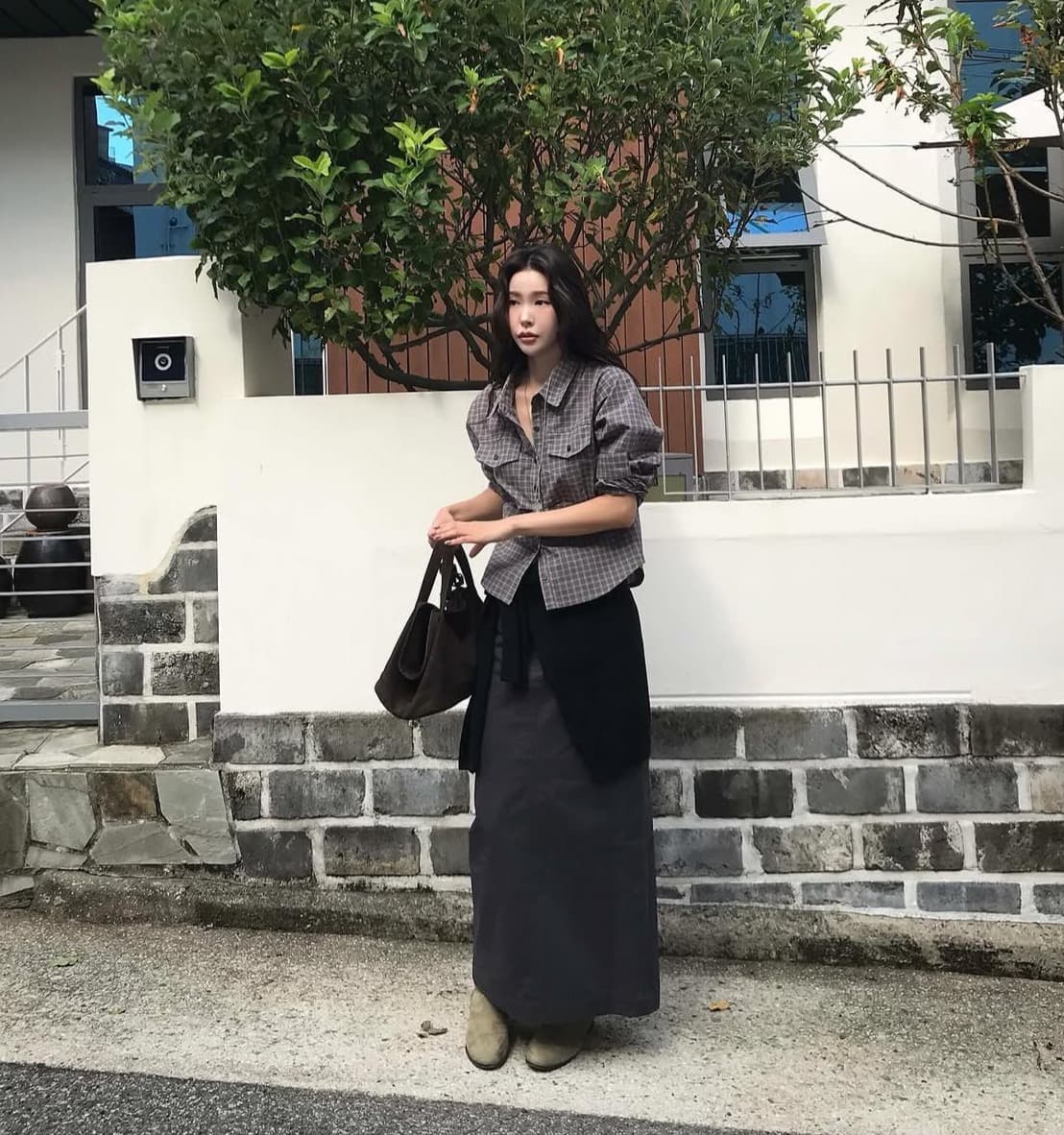 한국 chic 가을 새로운 ins 레트로 체크무늬 슬림해 보이는 주름 다용도 긴팔 셔츠 상세 이미지 4