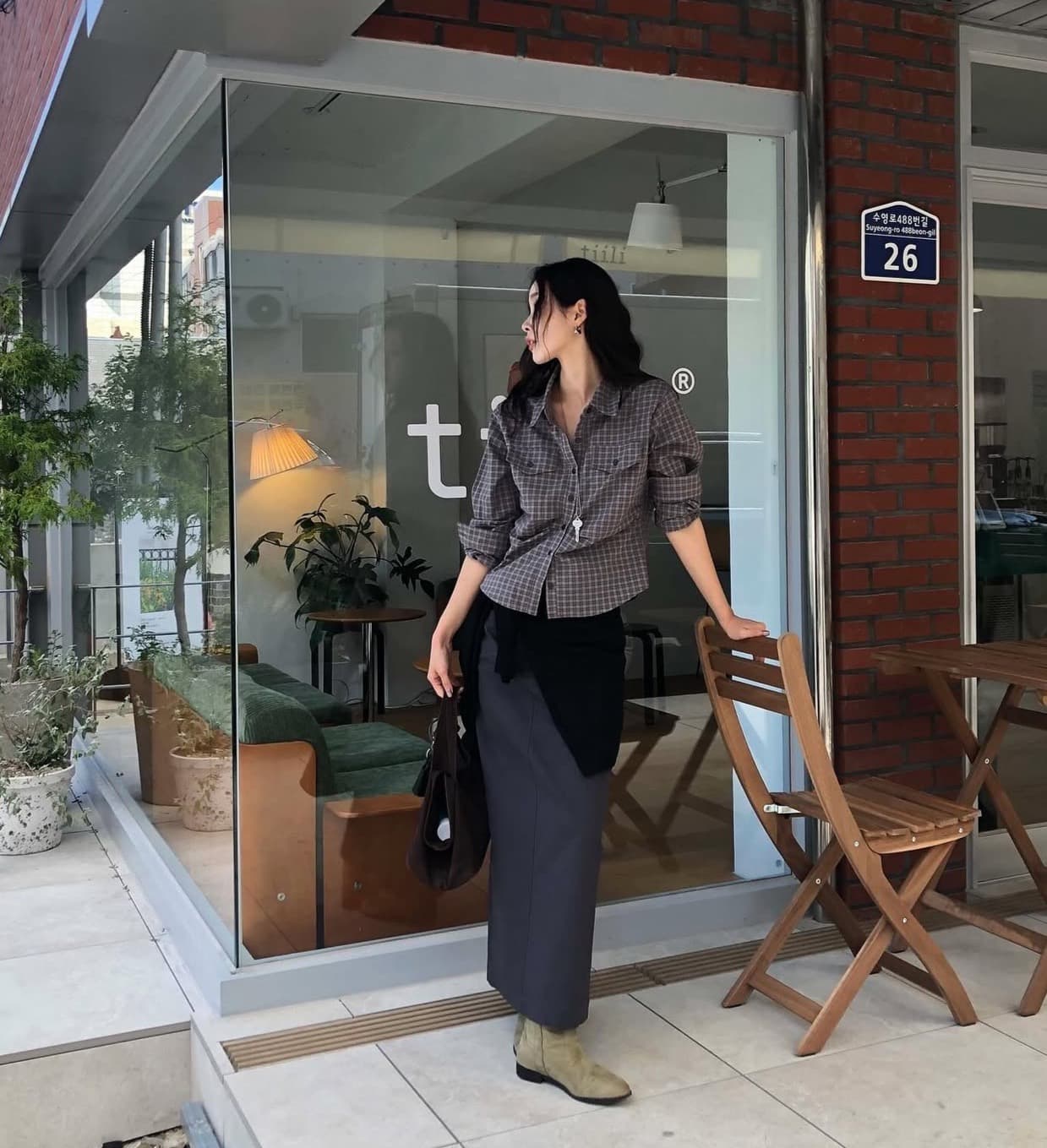 한국 chic 가을 새로운 ins 레트로 체크무늬 슬림해 보이는 주름 다용도 긴팔 셔츠 상세 이미지 7