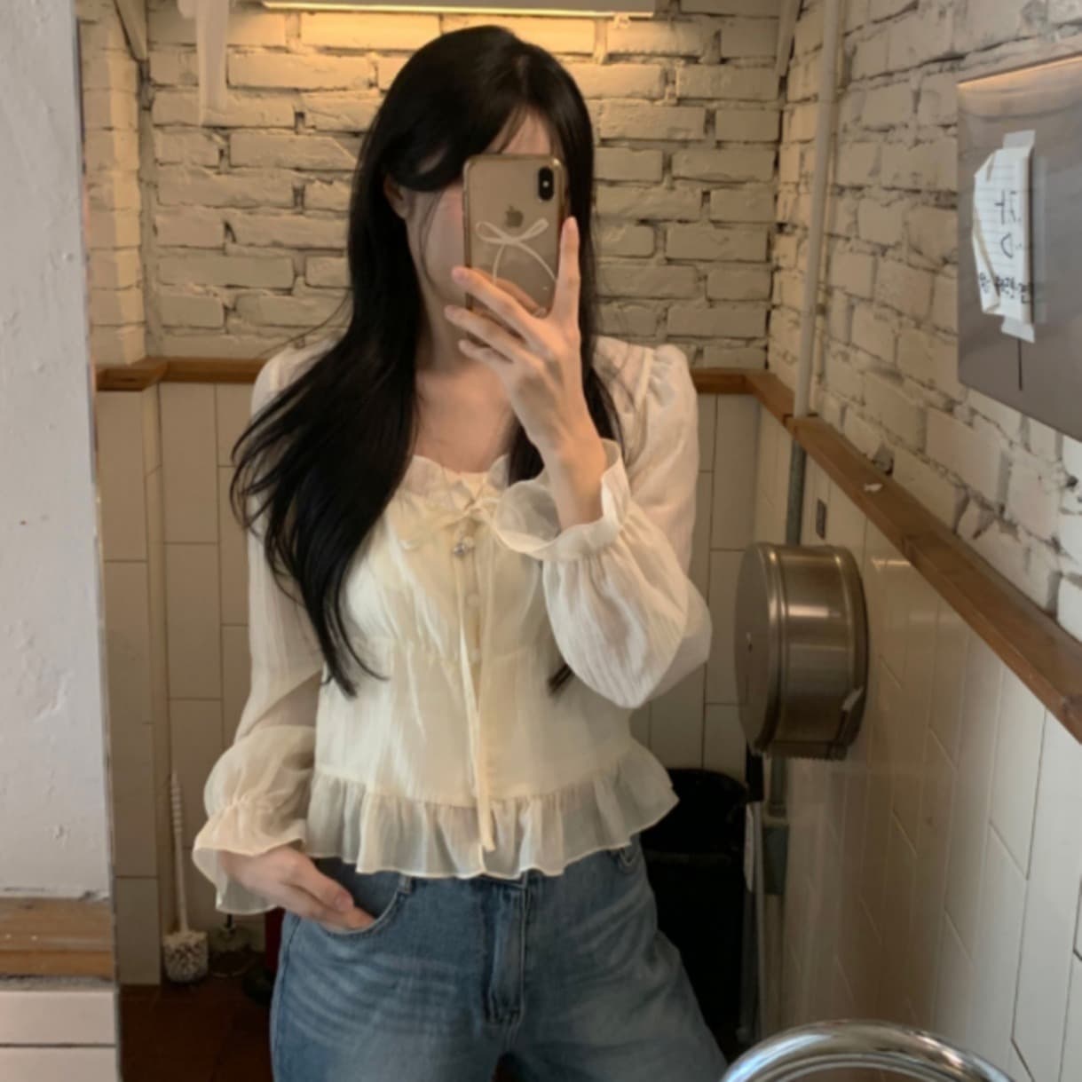 있음 선적 사이즈 업데이트 한국 chic 가을 새로운 달콤함 레이스 부드러운 바람 셔츠 이미지 5
