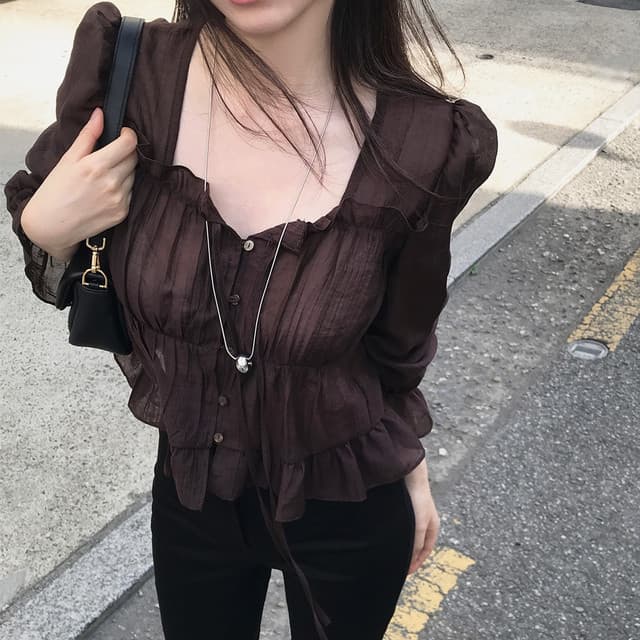 있음 선적 사이즈 업데이트 한국 chic 가을 새로운 달콤함 레이스 부드러운 바람 셔츠 상세 이미지 6