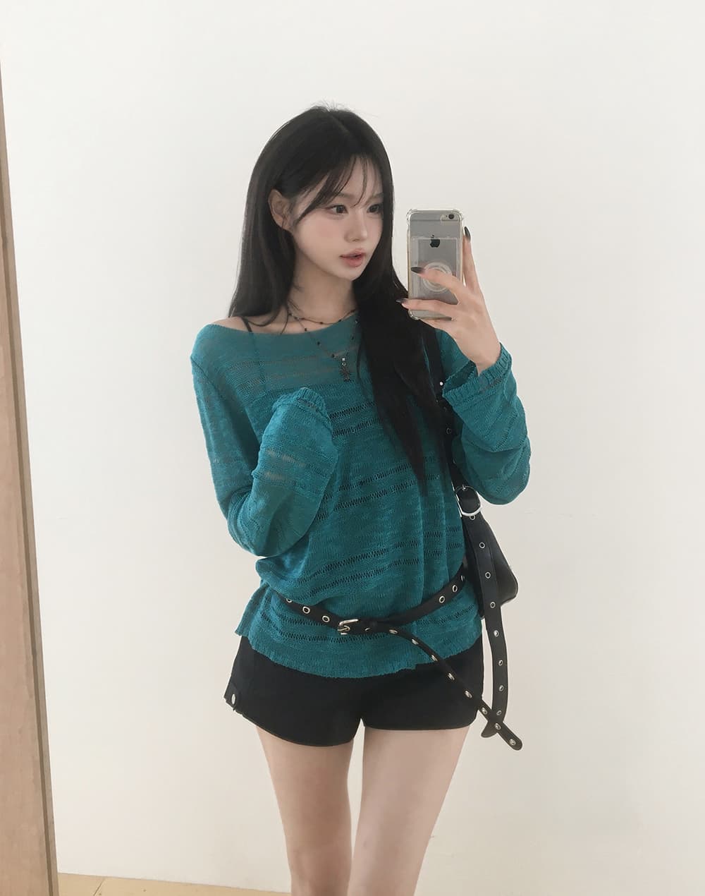 있음 선적 사이즈 업데이트 한국 chic 가을 ins 단색 홀로우 아웃 보트넥 느슨함 센스 긴팔 니트 스웨터 상세 이미지 6
