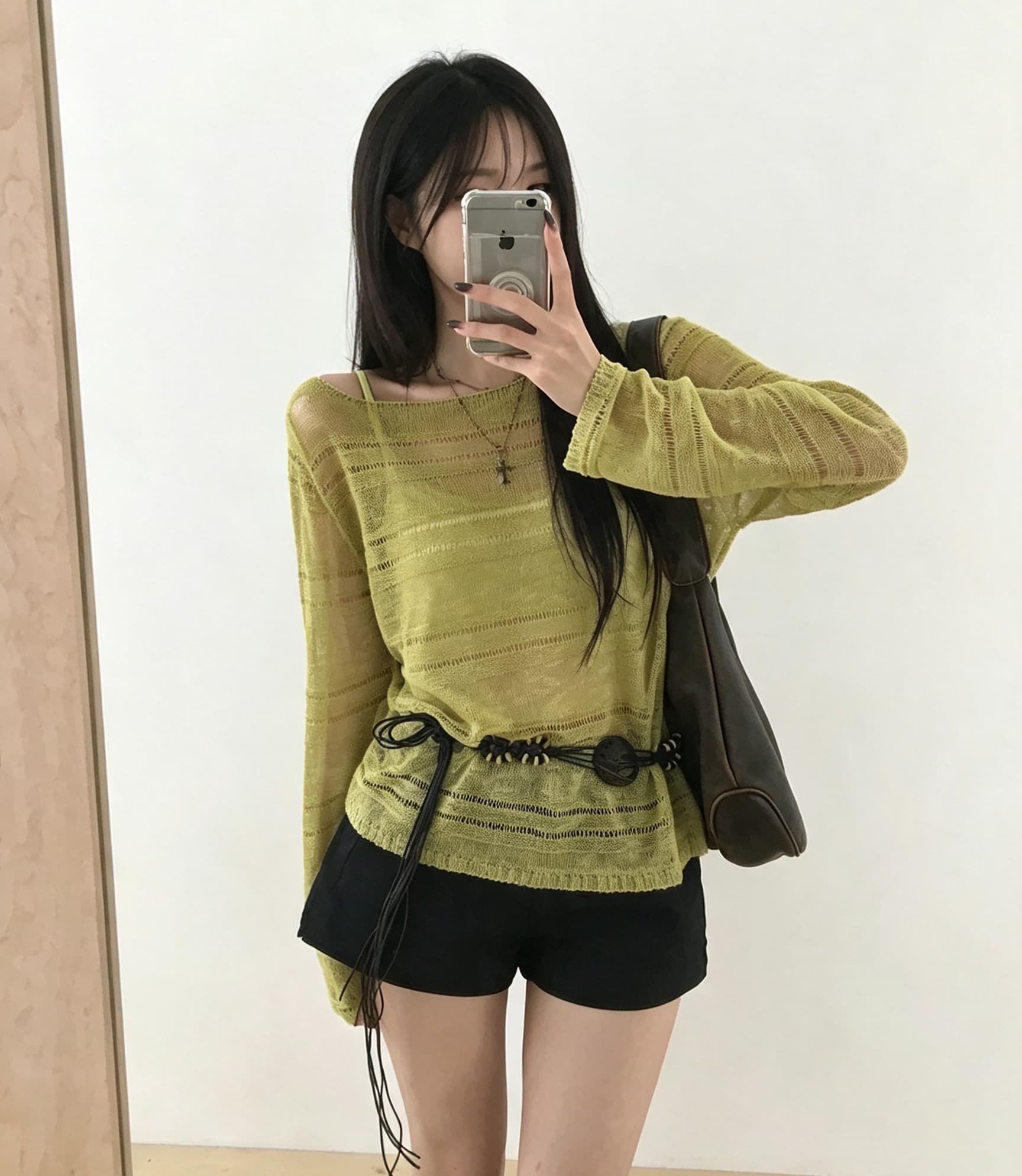 있음 선적 사이즈 업데이트 한국 chic 가을 ins 단색 홀로우 아웃 보트넥 느슨함 센스 긴팔 니트 스웨터 상세 이미지 10