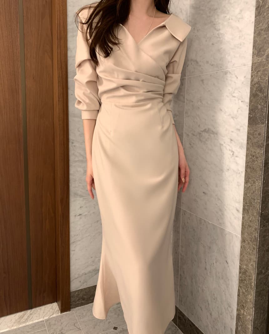 있음 선적 사이즈 업데이트 chic 가을 프랑스식 폴로 칼라 허리 수축 거품 소매 여성 드레스 우아함 레이스업 롱 스커트 이미지 2