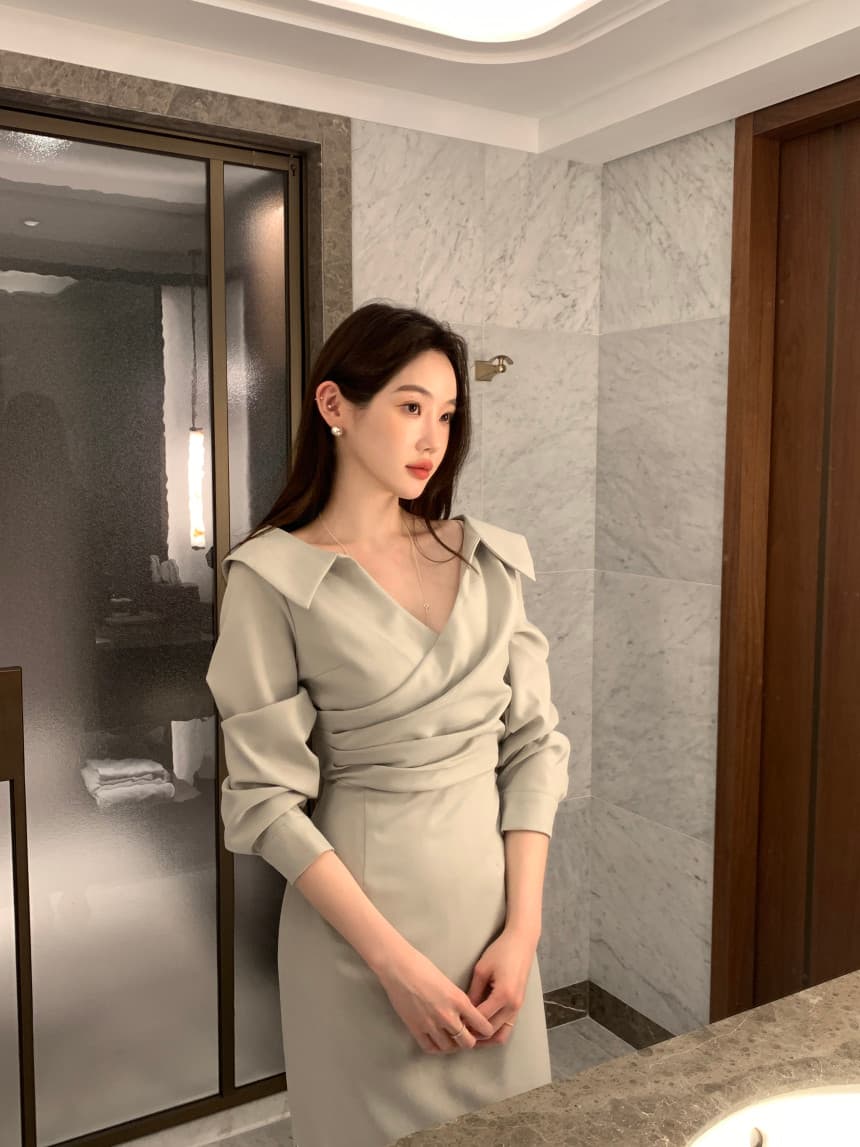 있음 선적 사이즈 업데이트 chic 가을 프랑스식 폴로 칼라 허리 수축 거품 소매 여성 드레스 우아함 레이스업 롱 스커트 상세 이미지 3