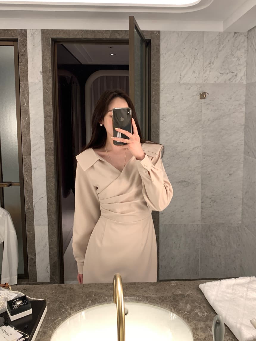 있음 선적 사이즈 업데이트 chic 가을 프랑스식 폴로 칼라 허리 수축 거품 소매 여성 드레스 우아함 레이스업 롱 스커트 상세 이미지 4