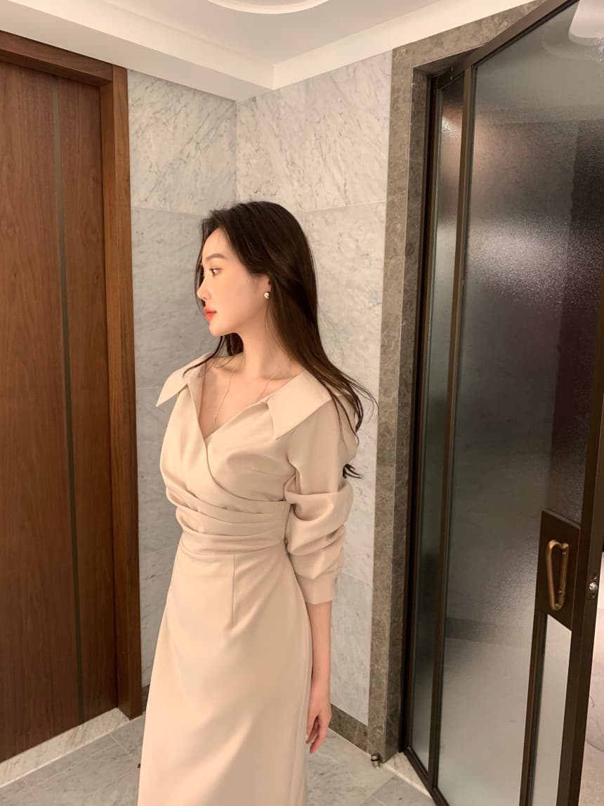 있음 선적 사이즈 업데이트 chic 가을 프랑스식 폴로 칼라 허리 수축 거품 소매 여성 드레스 우아함 레이스업 롱 스커트 상세 이미지 11
