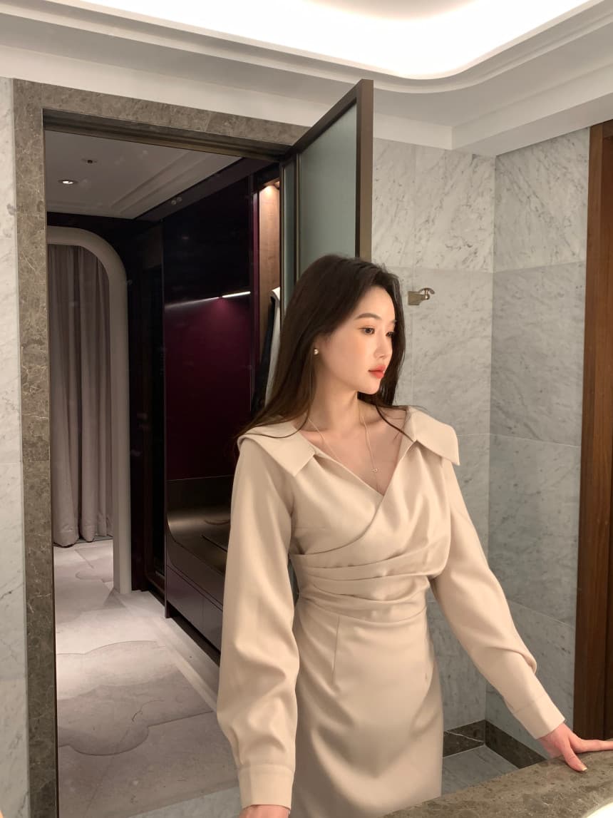 있음 선적 사이즈 업데이트 chic 가을 프랑스식 폴로 칼라 허리 수축 거품 소매 여성 드레스 우아함 레이스업 롱 스커트 상세 이미지 12