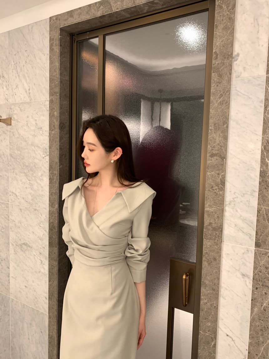 있음 선적 사이즈 업데이트 chic 가을 프랑스식 폴로 칼라 허리 수축 거품 소매 여성 드레스 우아함 레이스업 롱 스커트 상세 이미지 19