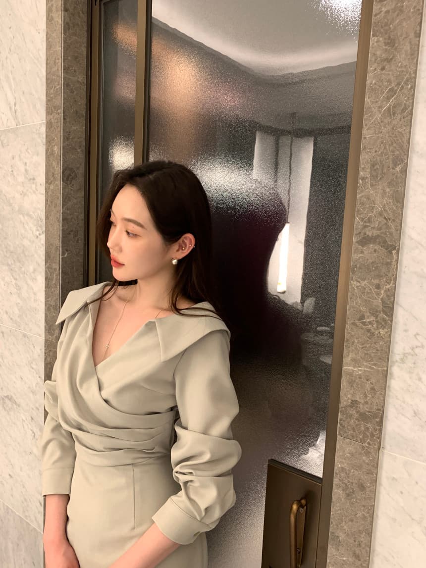 있음 선적 사이즈 업데이트 chic 가을 프랑스식 폴로 칼라 허리 수축 거품 소매 여성 드레스 우아함 레이스업 롱 스커트 상세 이미지 20