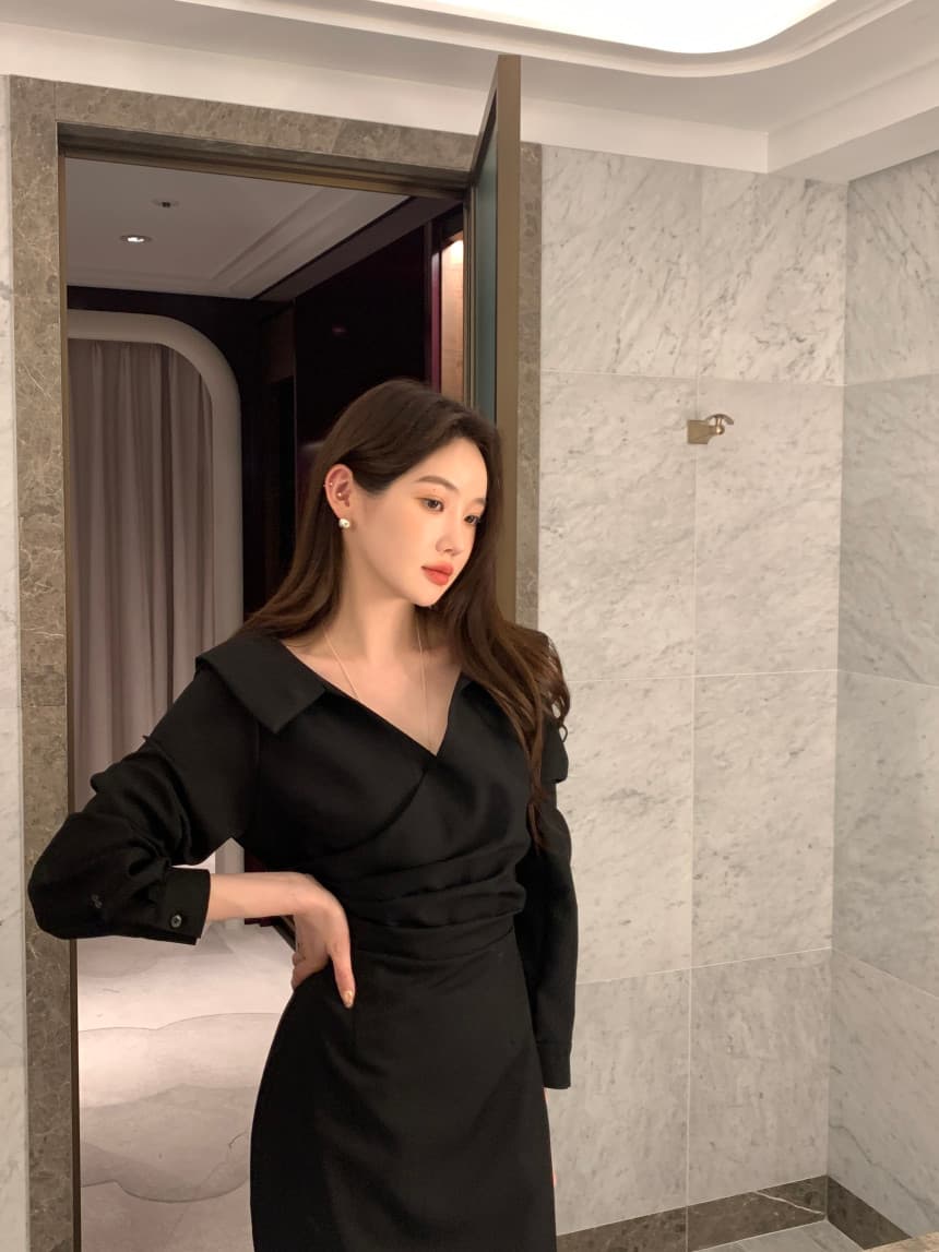 있음 선적 사이즈 업데이트 chic 가을 프랑스식 폴로 칼라 허리 수축 거품 소매 여성 드레스 우아함 레이스업 롱 스커트 상세 이미지 25