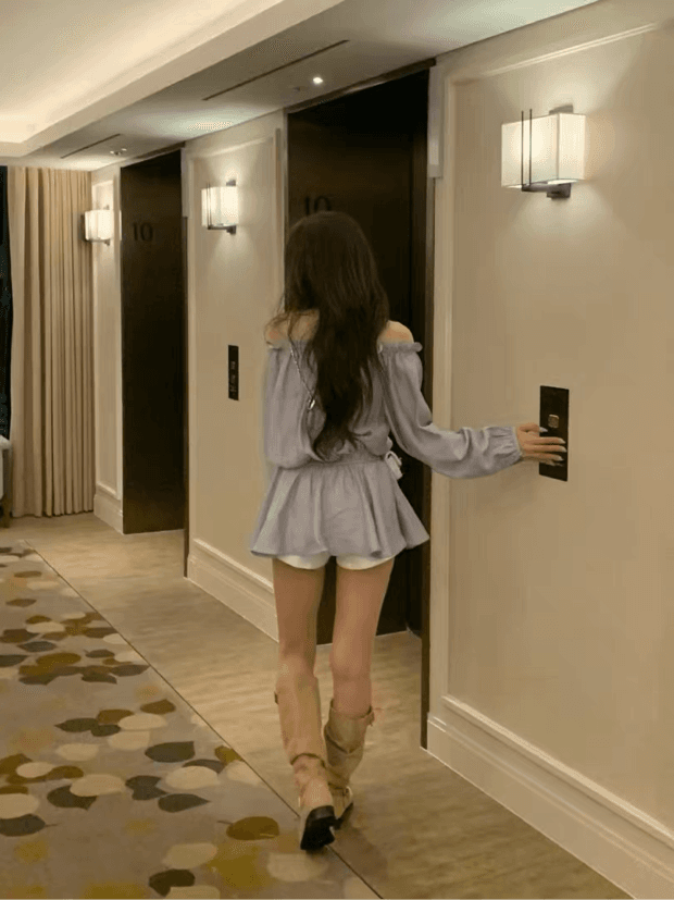 있음 선적 사이즈 업데이트 한국 chic 가을 새로운 디자인 센스 프릴 오프숄더 스트랩 달콤함 드레스 상세 이미지 10