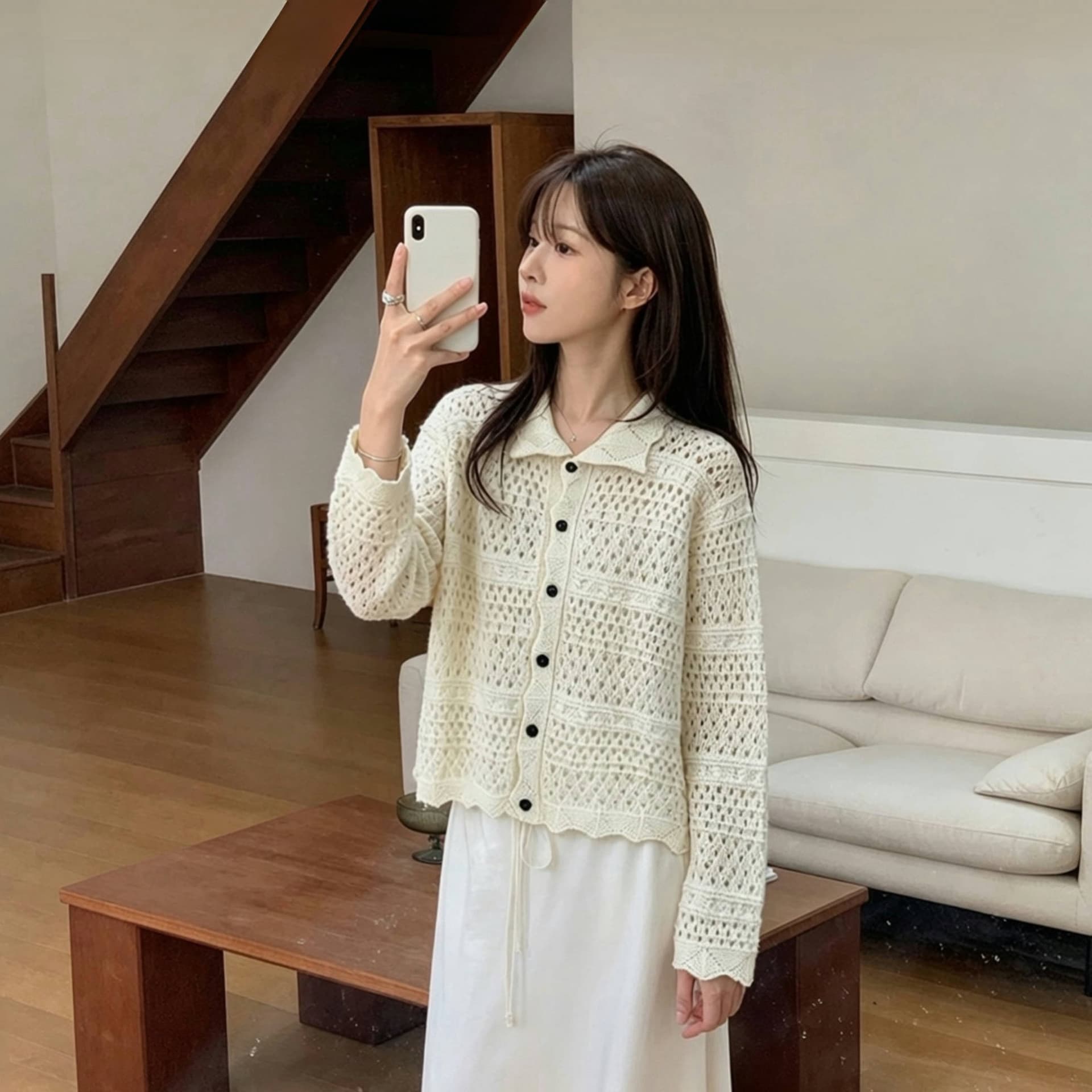있음 선적 한국 chic 가을 새로운 ins 부드러운 바람 홀로우 아웃 슬림해 보이는 다용도 니트 오픈 가디건 이미지 2
