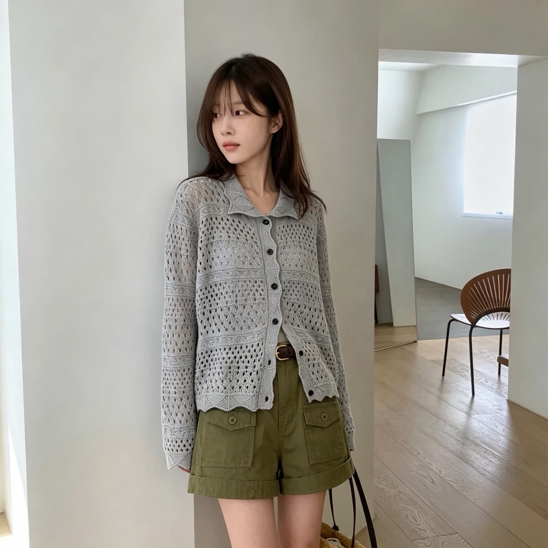 있음 선적 한국 chic 가을 새로운 ins 부드러운 바람 홀로우 아웃 슬림해 보이는 다용도 니트 오픈 가디건 상세 이미지 7